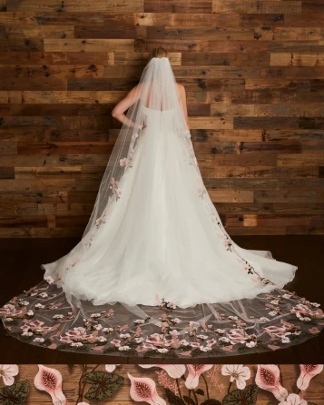 Marionat Bridal Veils 3932 Pink Embroidered Flower Veil – 120L
