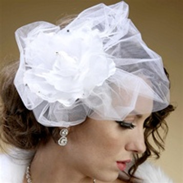 Silk Flower on Tulle Bridal Headpiece