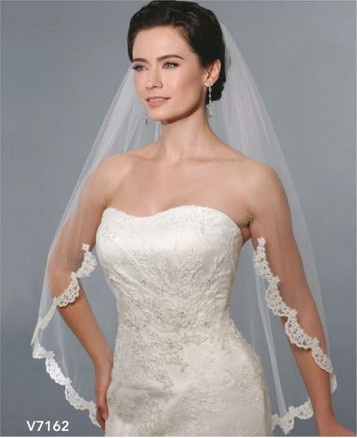 Bel Aire Bridal Veils V7503C Cut edge cathedral veil with crystals, pearls,  and beads