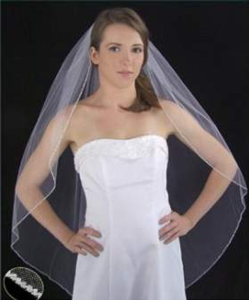 LC Bridal Style V2200-320 - One Tier Fingertip Silver Beaded w/ Zigzag Edge Veil