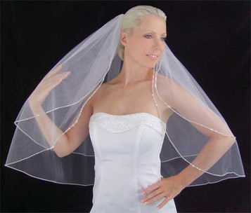 LC Bridal Style V87-720 - Two Tier FT Swarovski Rhinestone Edge Veil - 30"/36"