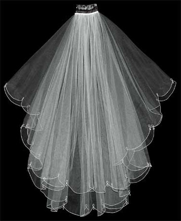 LC Bridal Style V2006-428 - Two Tier Fingertip Scalloped Oval Cut w/ Crystal Edge Veil