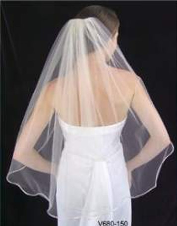 LC Bridal Style V680-150 - One Tier Waist Length w/ Satin Cord (Rattail) Edge Veil - 36"