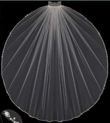 LC Bridal Style V2261-595 - One Tier Fingertip Beaded w/ Marquise Rhinestones Veil