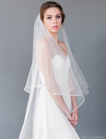 Bel Aire Bridal Veils V7171 - Two Tier  Waltz w/Single Row Horsehair Edge - Quick Ship Ivory