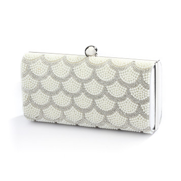 Plain White Scallop Pearl Clutch Bag