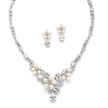 Mariell Bridals Ravishing Freshwater Pearl Necklace and Earrings Set 4430S-I-S