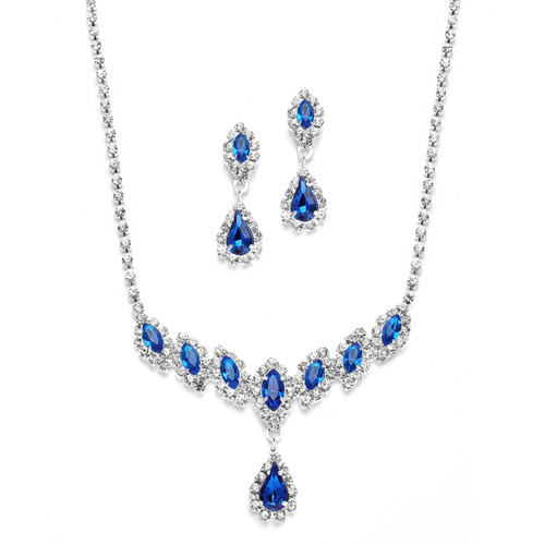 Mariell Bridals Royal Blue Rhinestone Necklace & Earrings Set 3669S-RY