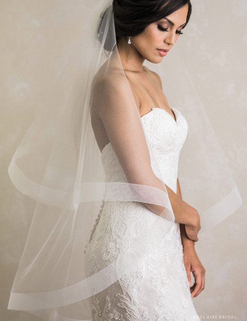 Bel Aire Wedding Veils V7388 2 Tier Fingertip Foldover Veil With
