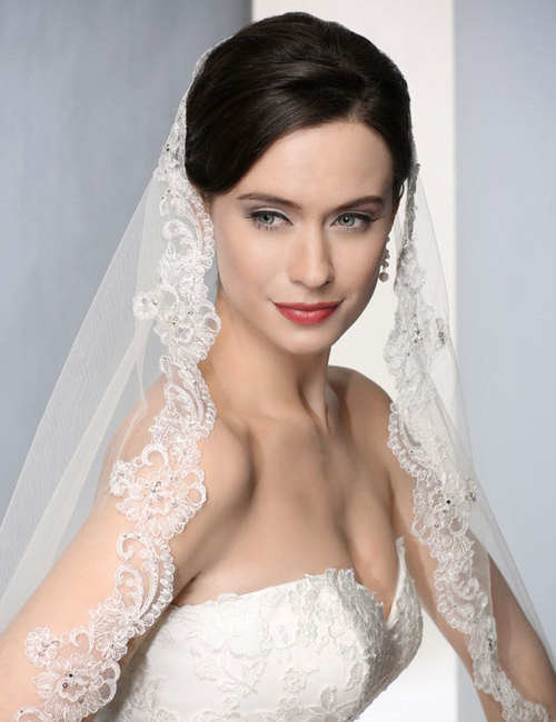 Mantilla Beaded Wedding Veil Rhinestone and Crystal Veil 