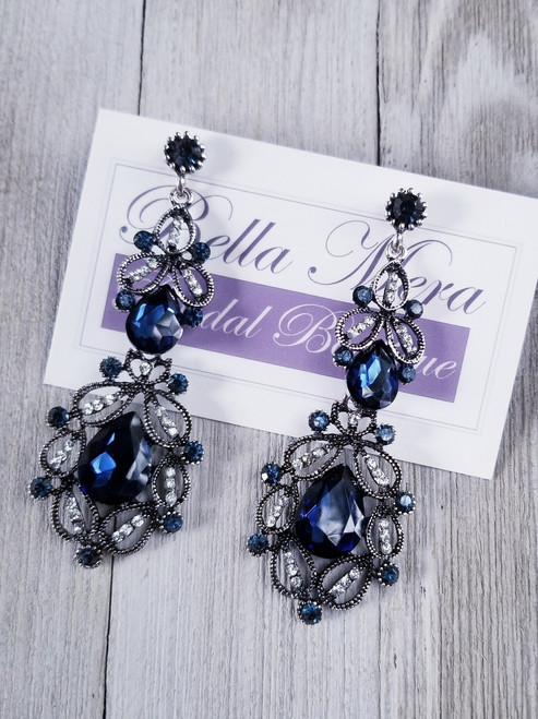 Dark Blue Crystal Earrings Sterling Silver/platinum/ Rose Gold/18kt Gold  Round Bella Swarovski Crystal Earrings 12mm Dark Denim Blue - Etsy