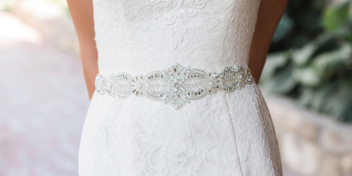 En Vogue Bridal Sash BT1885 - White opal belt with organza ties
