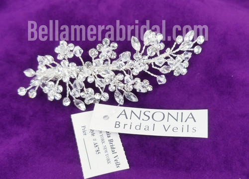 Ansonia of New York Veil Silver Bridal Rhinestone Tiara Brand New NEW Ansonia Bridal Fingertip Veil Style 201 Rhinestone Edged  main image 2