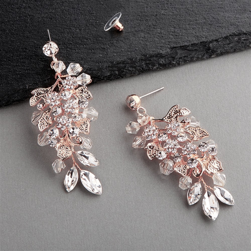 Rose Gold Bridal Earrings Bridal Jewelry Crystal Drop Earrings 