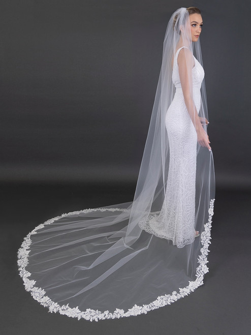 Luxury Wedding Veil Bling Bling Pearls Long Cathedural Bridal Veil