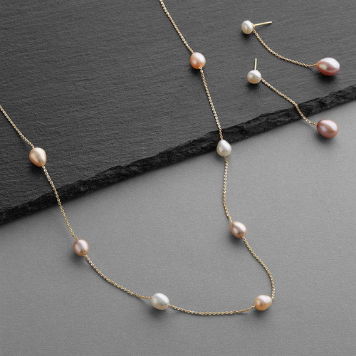 Freshwater Pearl Chain Stud Earrings