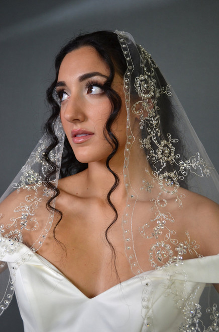 Elena Designs Cathedral Bridal Veil E1406 - Beaded Mantilla  display picture 2