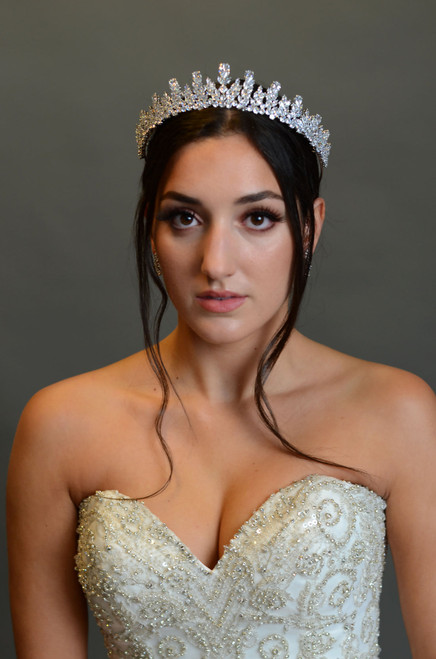 Elena Designs E334 Teardrop tiara with CZ stones | Elena 