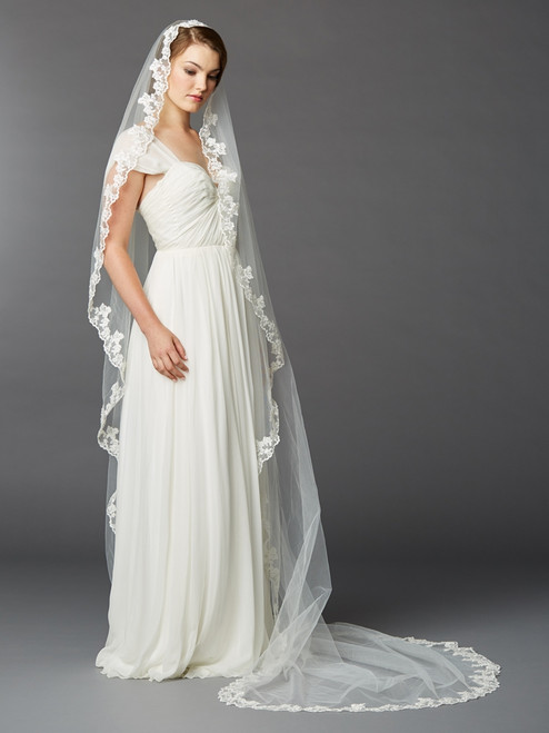 Jacqueline Sheer French lace scallop Cathedral veil –