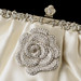 Rhinestone Accented Vintage Frame Satin Evening Bag 309 with Antique Silver Clear Floral Brooch 113
