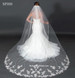 Giselle Bridal Veil Style SP380 - Unbeaded Flower Motif Metallic Lace - 120" Long