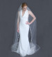 Erica Koesler Wedding Veil 954-100 - (100" inches long) - Organza floral edge, pearls & rhinestones, cut edge on a silver comb