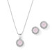 Cubic Zirconia Round Shape Halo Necklace and Stud Earrings Set - Pink Opal 4552S-PK