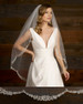 Marionat Bridal Veils 3794 - 42” Beaded embroidered edge with rhinestones, silver rolled edge top, embroidery starts 19” down - The Bridal Veil Company