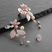 Rose Gold Vine Earrings with Crystals, Matte Silvery Leaves & Ivory Pearls 4598E-RG
