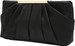 Pleated Satin Black Evening Clutch with Gold Accent