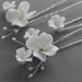 Bridal Hair Pins with Ivory Resin Flowers & Freshwater Pearls - Set of 3 Hair Sticks 4664HC-I-S