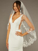 En Vogue Bridal Veil V2499SF - Lace, Sequin, Opaque Ivory Beads, Pearl Bead, and Finished Scalloped Edge
