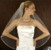 LC Bridal Style V2267-485 - One Tier Fingertip Silver Bugle Beaded w/ Rhinestone Veil