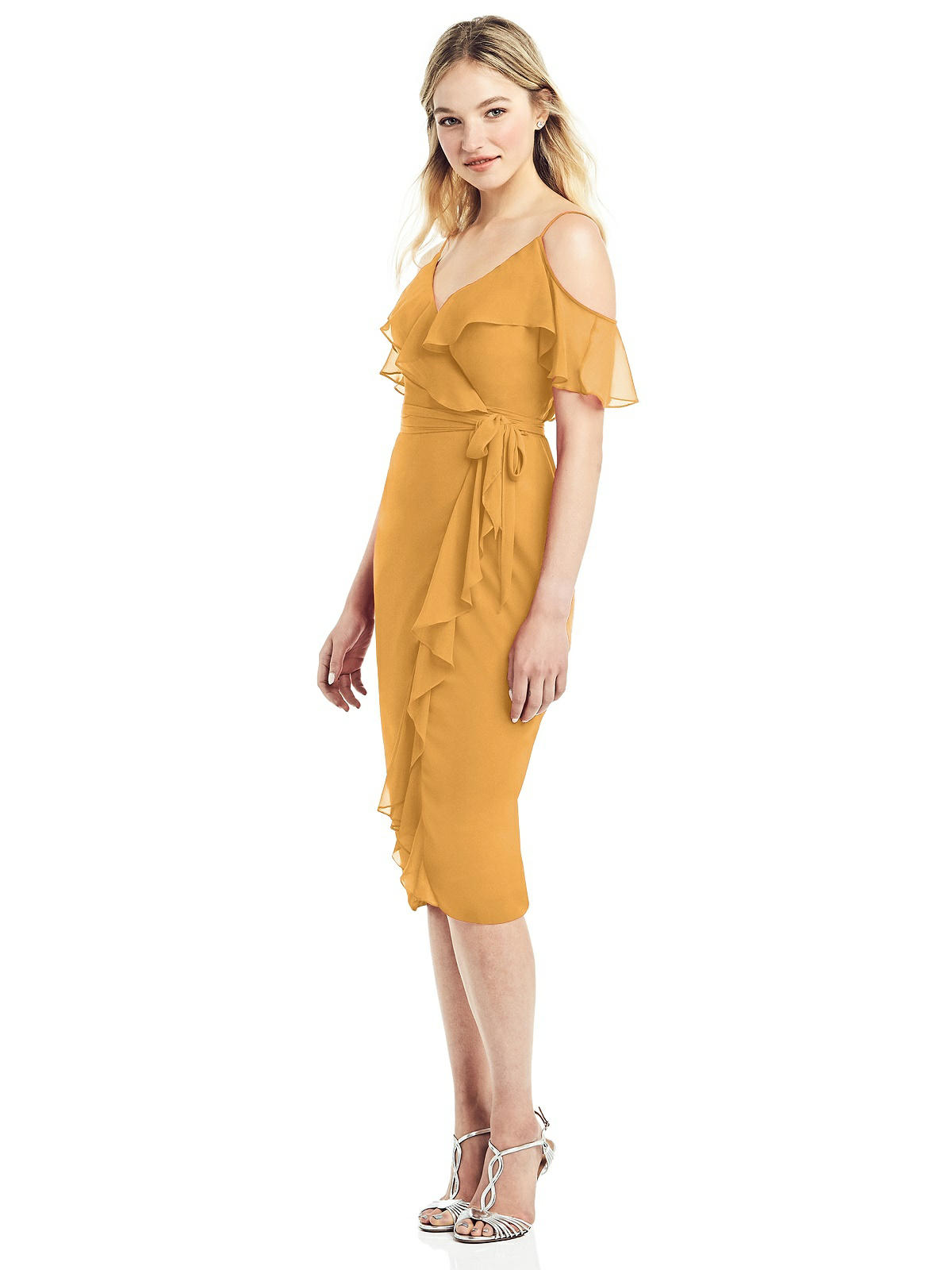 bea cold shoulder ruffle dress