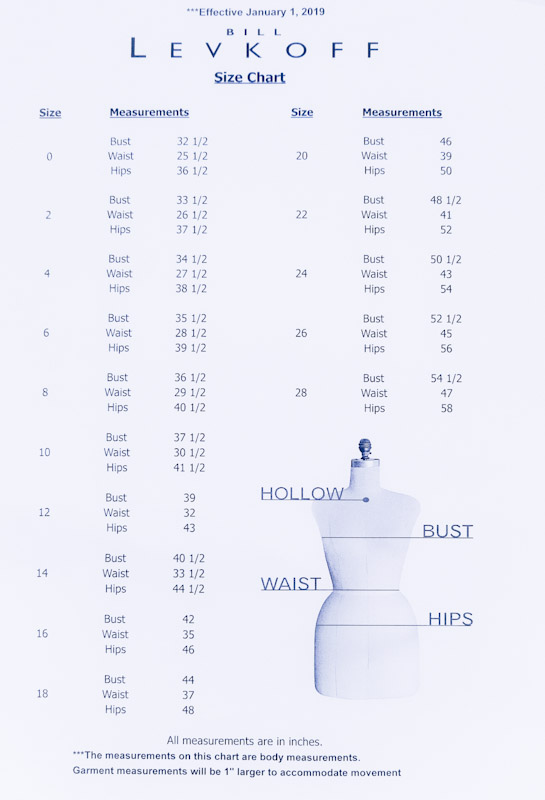 Bridesmaid Dress Measurements Size Chart