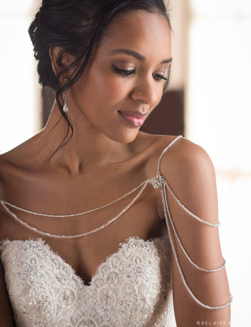 wedding dress with shoulder necklace