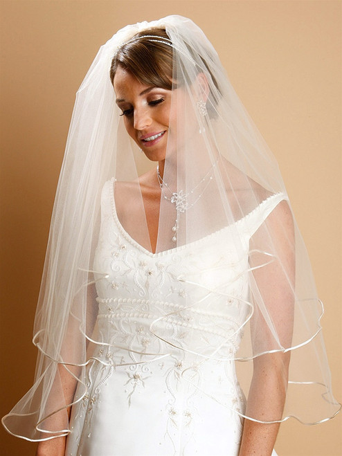 Two Tier Cathedral Length Veil with 1/4 Satin Edge |  Off-White / 30/90 Inches