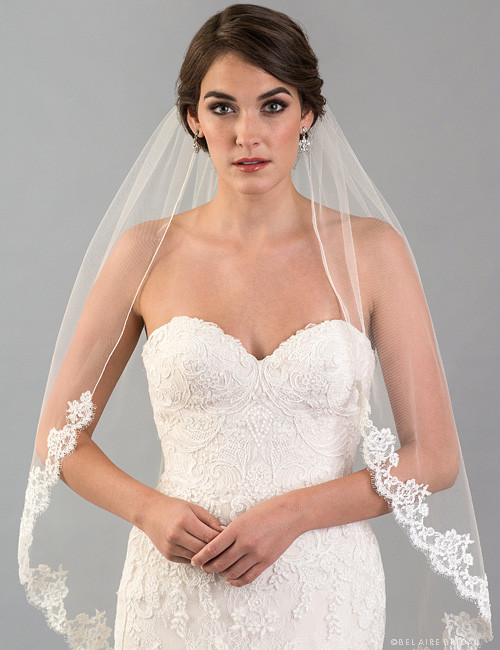 Bel Aire Bridal Veils V7357 1-tier fingertip veil with Baroque designs