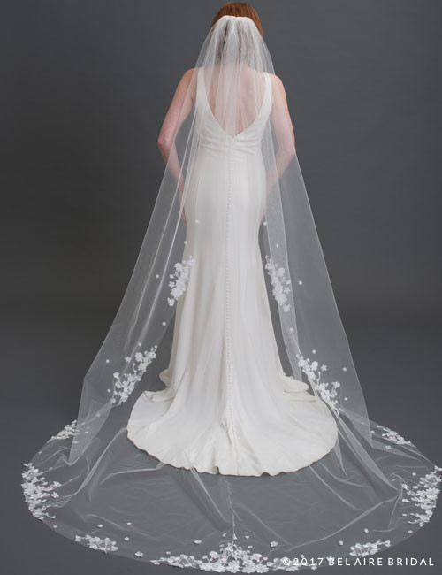 Bel Aire Bridal Veils V7133 - Wavy crystal edge fingertip veil (4 Colors  Available)