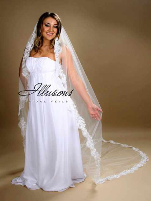 90 Inches Ivory Wedding Veil Chapel Length Cut Edge Veils