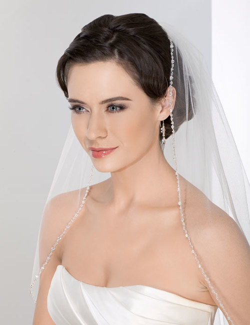 Waltz Length Crystal Edge Wedding Veil in Ivory