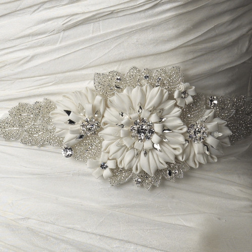 Beaded Rhinestone Flower Sash Belt 1993 - BellaMeraBridal  display picture 2