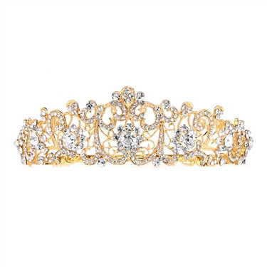 Gold Wedding or Prom Gold Tiara with Clear Crystals 4187T-G