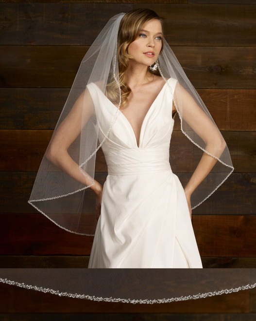 Marionat Bridal Veils 3820 - 36” Ivory beaded edge with pearls and  rhinestones - The Bridal Veil Company