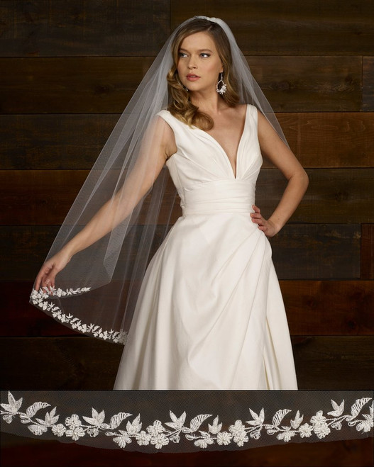 Marionat Bridal Veils 3820 - 36” Ivory beaded edge with pearls and  rhinestones - The Bridal Veil Company