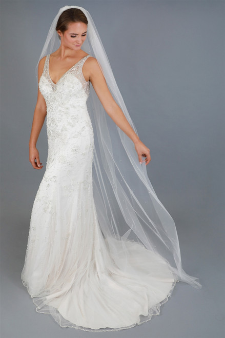 114 Abbey Length Ivory Bridal Veil with Scattered Pearls — Lanoviafactory