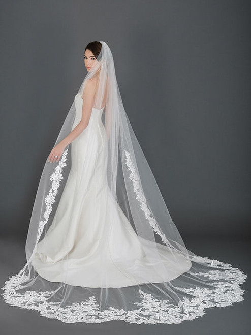 Dramatic Scallop Lace Royal Cathedral Wedding Veil CF237