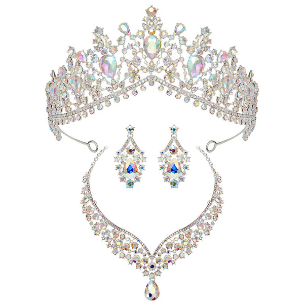 Iridescent Crown A/B Set with Crystal A/B Bridal Jewelry Set  display picture 1