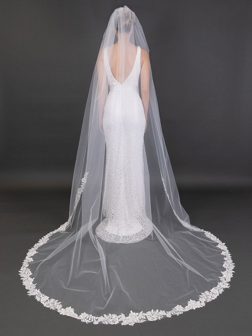 Cathedral Wedding Veil with Beautiful Floral Lace CF262