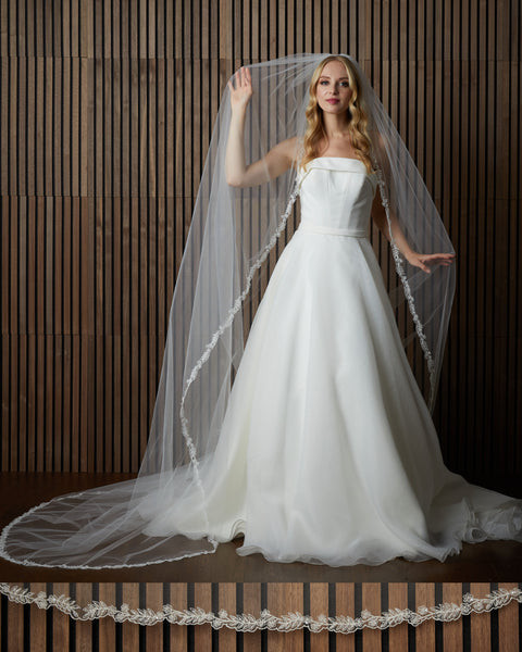 Marionat Bridal Veils 6096 - Beaded embroidered leaf design 